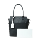 Divine's Elegant Black Leather Tote Bag with White Pouch ? Versatile Work & Casual Carry