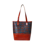 Zennaro's Artisan Leather Tote Bag Handcrafted Brown & Indigo Pattern
