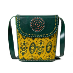 Zennaro's Handcrafted Green & Mustard Leather Sling Bag Ethnic Pattern Crossbody